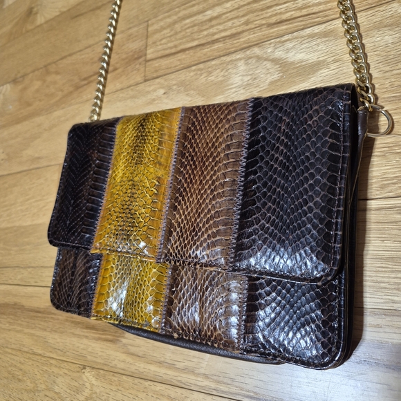 Vintage Genuine Snakeskin Clutch Purse, Multi Color Brown,yellow EUC - Picture 4 of 6
